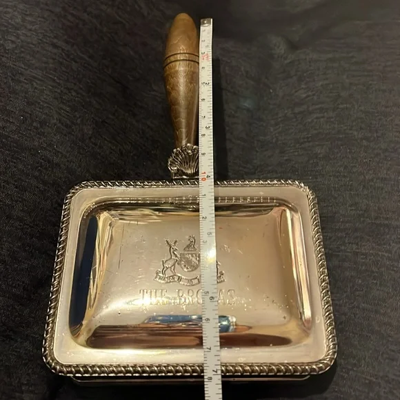 Antique FB Rogers Silent Butler Crumb Catcher Ash Tray Silverplate w/Wood Handle
